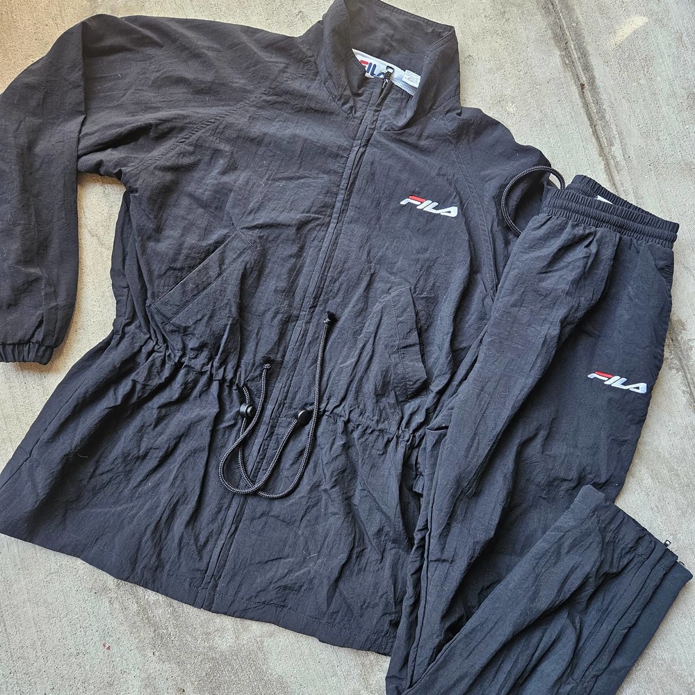 Vintage Fila Black Track Jacket & Pant Tracksuit M